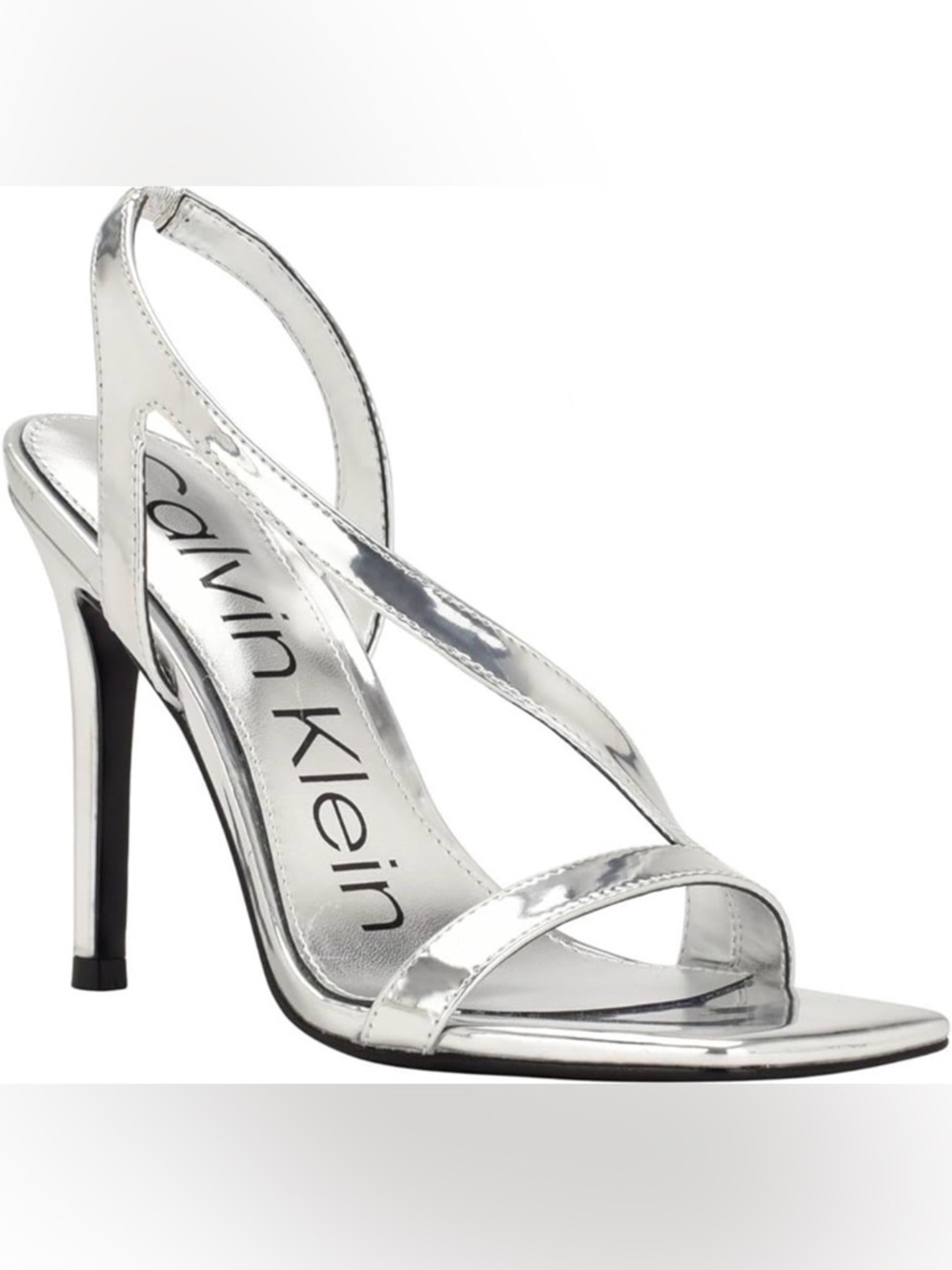 Calvin Klein Metallic Silver Open-Toe Stiletto Sandals